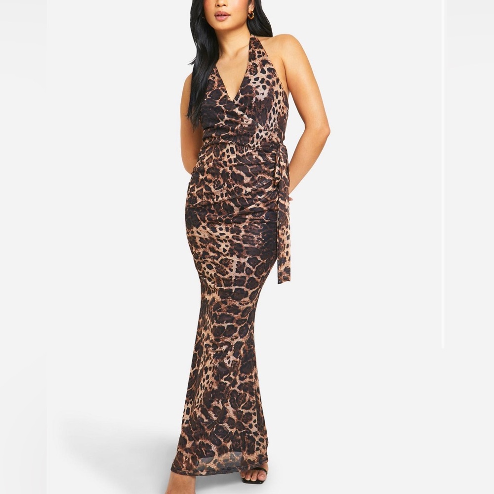Leopard Print Halter Maxi Dress